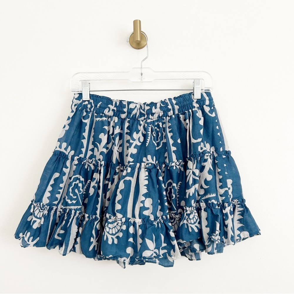 Zara Cotton Voile Lightweight Blue & White Print Mini Skirt Size US XS - Picture 7 of 9